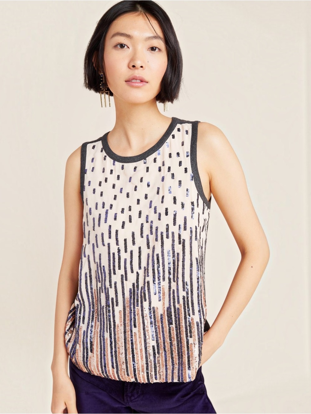 Anthropologie Tiny Auberte Bead Embellished Tank Top Black Gold NWT XS